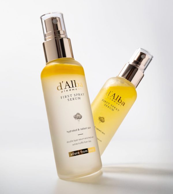The product in the image is the d'Alba Piedmont First Spray Serum.  It is widely known in the beauty community as the "White Truffle First Spray Serum" or simply the "Italian White Truffle Mist."  Official Branding Details: Brand: d'Alba Piedmont  Full Name: First Spray Serum  Key Descriptor: "Double layer serum enriched with white truffle from Italy